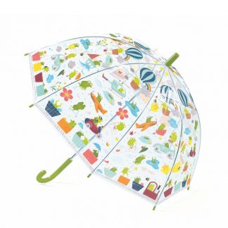 Transparenter Kinderregenschirm rosa mit Frosch-Motiven
